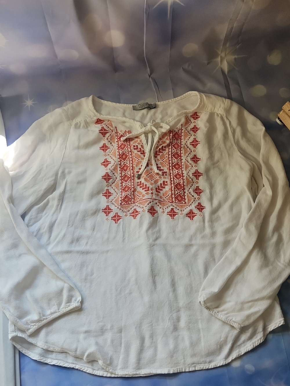 Dalia White Blouse with Red Embroidered Front
